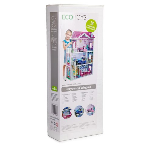 Drewniany domek dla lalek XXL z mebelkami ECOTOYS Drewniany domek dla lalek XXL z mebelkami ECOTOYS