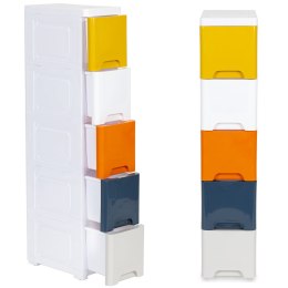 Regał z 5 wysuwanymi szufladami nogi z kółkami intensywne kolory