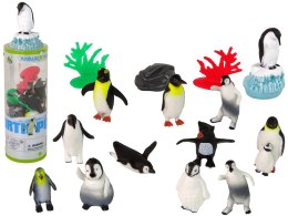 Zestaw Zwierzęta Pingwiny Figurki 12szt. Akcesoria W Tubie