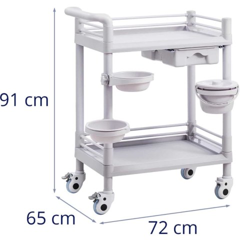 Wózek laboratoryjny kosmetyczny 2 półki 1 szuflada 3 pojemniki 72 x 65 x 91 cm 20 kg Wózek laboratoryjny kosmetyczny 2 półki 1 szuflada 3 pojemniki 72 x 65 x 91 cm 20 kg
