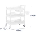 Wózek laboratoryjny zabiegowy kosmetyczny 3 półki 1 szuflada 83 x 53 x 99 cm 60 kg