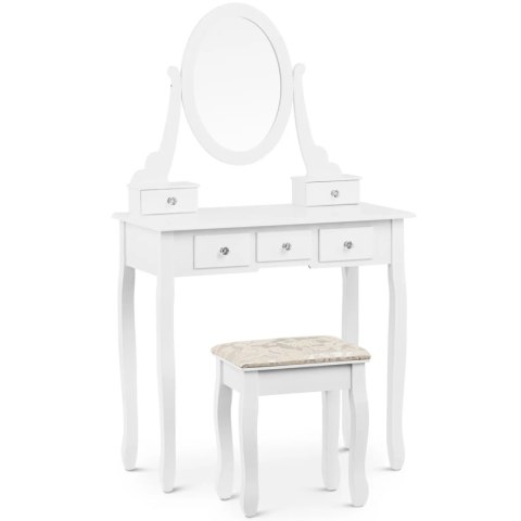 Toaletka kosmetyczna z lustrem 5 szufladami taboretem 80 x 40 x 140 cm - biała Toaletka kosmetyczna z lustrem 5 szufladami taboretem 80 x 40 x 140 cm - biała