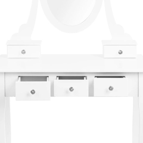 Toaletka kosmetyczna z lustrem 5 szufladami taboretem 80 x 40 x 140 cm - biała Toaletka kosmetyczna z lustrem 5 szufladami taboretem 80 x 40 x 140 cm - biała