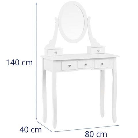 Toaletka kosmetyczna z lustrem 5 szufladami taboretem 80 x 40 x 140 cm - biała Toaletka kosmetyczna z lustrem 5 szufladami taboretem 80 x 40 x 140 cm - biała