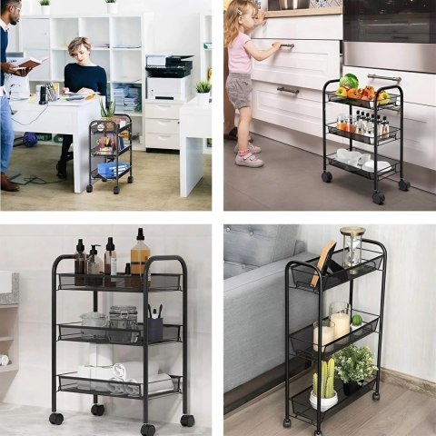 Metalowy regał mobliny łazienkowy z 3 półkami kółka czarny ModernHome Metalowy regał mobliny łazienkowy z 3 półkami kółka czarny ModernHome