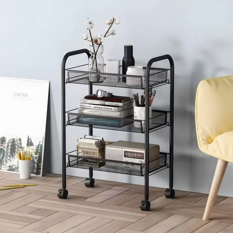 Metalowy regał mobliny łazienkowy z 3 półkami kółka czarny ModernHome Metalowy regał mobliny łazienkowy z 3 półkami kółka czarny ModernHome