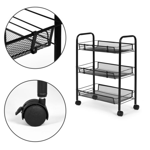 Metalowy regał mobliny łazienkowy z 3 półkami kółka czarny ModernHome Metalowy regał mobliny łazienkowy z 3 półkami kółka czarny ModernHome