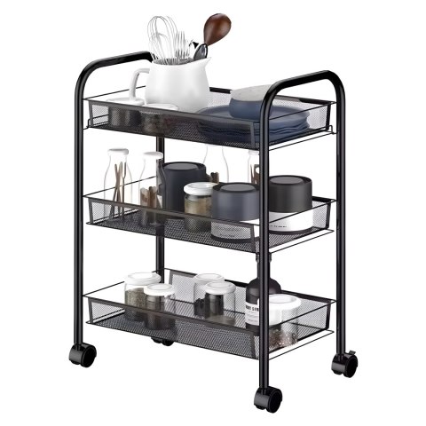 Metalowy regał mobliny łazienkowy z 3 półkami kółka czarny ModernHome Metalowy regał mobliny łazienkowy z 3 półkami kółka czarny ModernHome