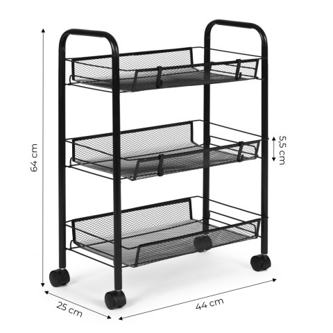 Metalowy regał mobliny łazienkowy z 3 półkami kółka czarny ModernHome Metalowy regał mobliny łazienkowy z 3 półkami kółka czarny ModernHome