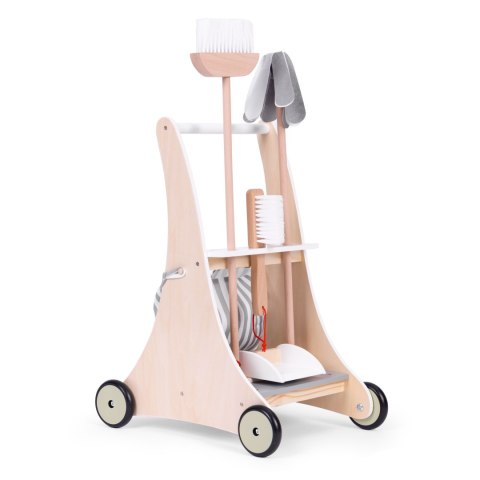 Drewniany zestaw do sprzątania wózek beżowy ECOTOYS Drewniany zestaw do sprzątania wózek beżowy ECOTOYS