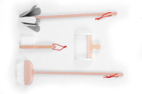 Drewniany zestaw do sprzątania wózek beżowy ECOTOYS Drewniany zestaw do sprzątania wózek beżowy ECOTOYS