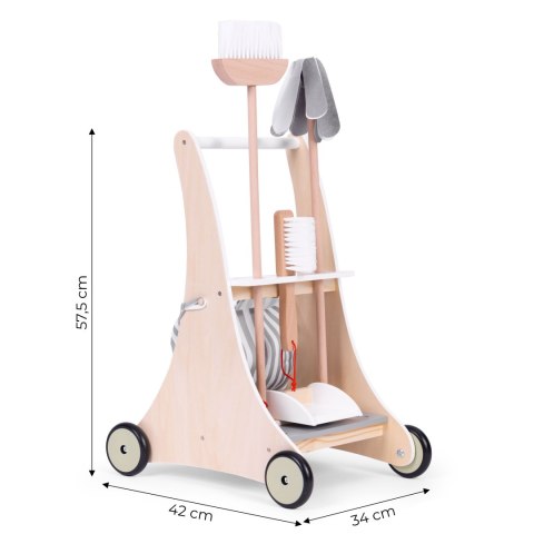 Drewniany zestaw do sprzątania wózek beżowy ECOTOYS Drewniany zestaw do sprzątania wózek beżowy ECOTOYS