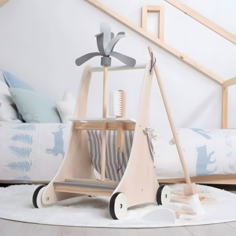 Drewniany zestaw do sprzątania wózek beżowy ECOTOYS Drewniany zestaw do sprzątania wózek beżowy ECOTOYS