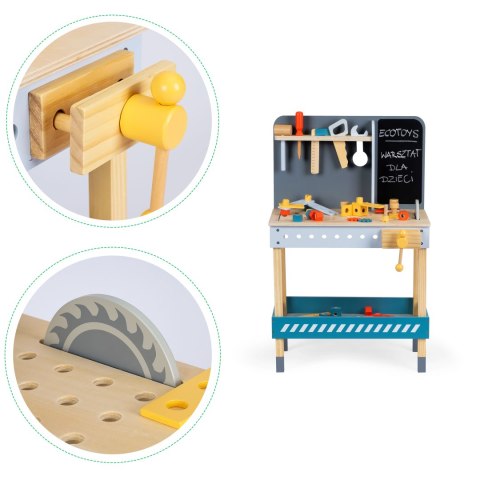 Zabawkowy drewniany warsztat z narzędziami - 47 el. ECOTOYS Zabawkowy drewniany warsztat z narzędziami - 47 el. ECOTOYS