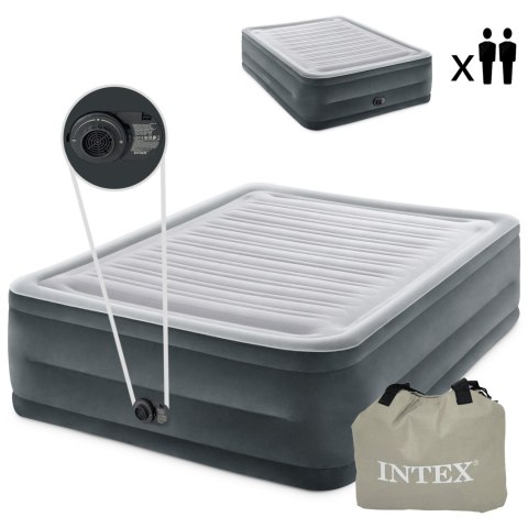 Materac łóżko do spania dwuosobowy z pompką automatyczną - 203x152 cm INTEX 64418