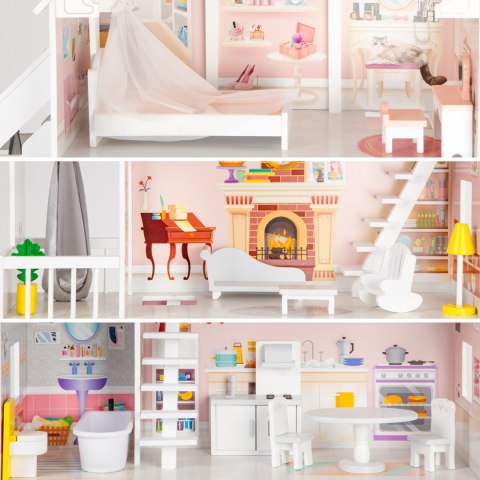 Domek dla lalek drewniany XXL Rezydencja Pudrowa ECOTOYS Domek dla lalek drewniany XXL Rezydencja Pudrowa ECOTOYS