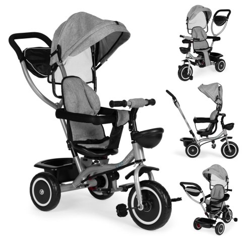 Trójkołowy rowerek spacerówka 2w1 obracane siedzisko składany daszek - szary ECOTOYS Trójkołowy rowerek spacerówka 2w1 obracane siedzisko składany daszek - szary ECOTOYS