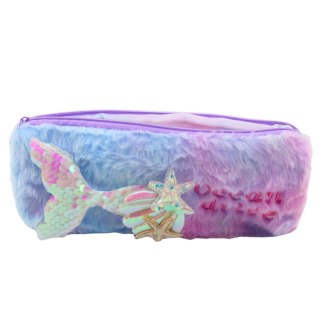 Piórnik Pluszowy Z Syrenim Ogonem Cekiny Fioletowo Niebieski 20 cm x 8,5 cm