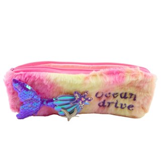 Piórnik Pluszowy Z Syrenim Ogonem Cekiny Różowo Fioletowy 20 cm x 8,5 cm