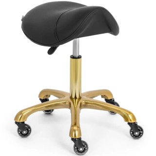 Taboret stołek kosmetyczny siodłowy na kółkach do 150 kg YORK - czarno złoty