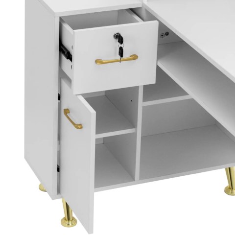 Biurko kosmetyczne do manicure 2 szuflady 2 szafki - biało złote