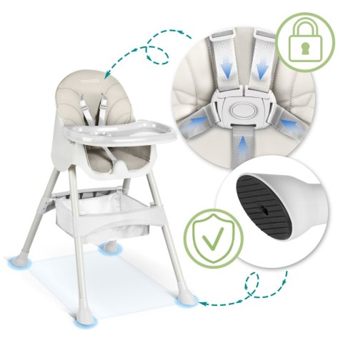 Krzesełko do karmienia ze stolikiem + śliniaczek Milo Ricokids szary