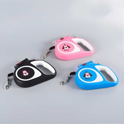 Smycz automatyczna zwijana dla psa kota z blokadą latarką LED do 15 kg 5 m - niebieska