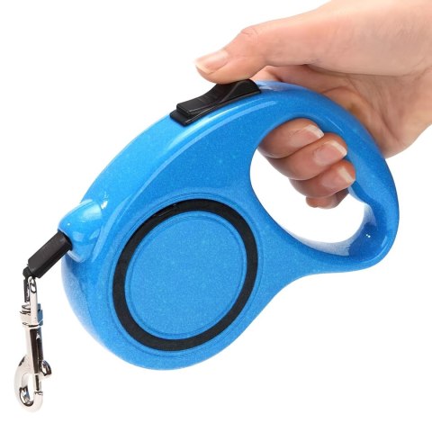 Smycz automatyczna zwijana taśma z blokadą dla psa do 15 kg 5 m - niebieska