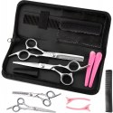 Zestaw narzędzi fryzjerskich do włosów brody w etui nożyce degażówki grzebień spinki - 7 el.