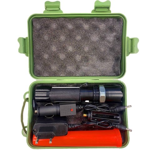 Latarka akumulatorowa na baterie taktyczna metalowa 5 trybów ZOOM