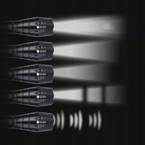 Latarka akumulatorowa taktyczna metalowa 5 trybów ZOOM