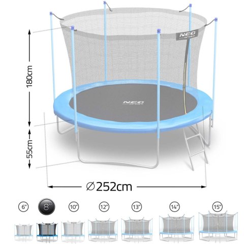 Trampolina ogrodowa 8ft/252cm z siatką wewnętrzną i drabinką Neo-Sport
