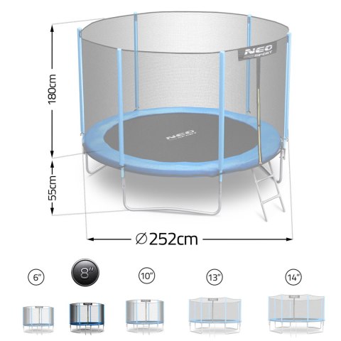 Trampolina ogrodowa 8ft/252cm z siatką zewnętrzną i drabinką Neo-Sport
