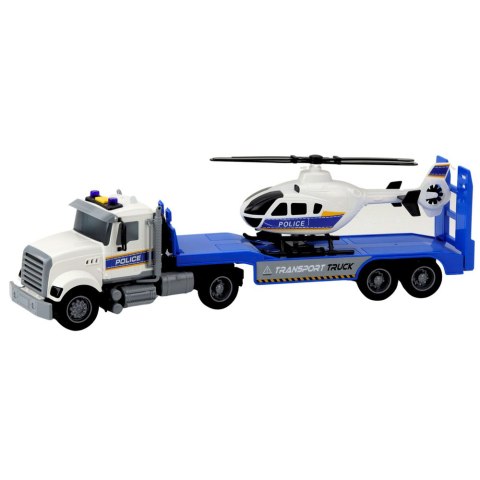 Zestaw Ciężarówka Policyjna Transportowa Helikopter Światła Dźwięki