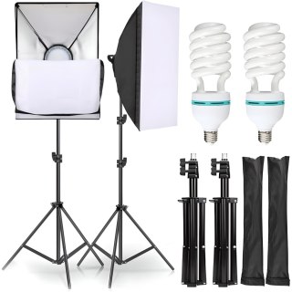 Zestaw fotograficzny studyjny 2x statyw 2x softbox 50 x 70 cm 2x żarówka 135 W