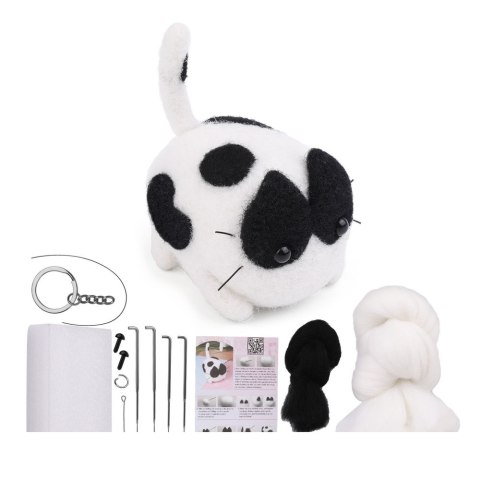 Zestaw Kreatywny Do Filcowania DIY Kotek Brązowo-Biały