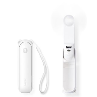 Mini wentylator wiatrak przenośny z funkcją powerbanka latarką USB-A USB-C 2000mAh - biały