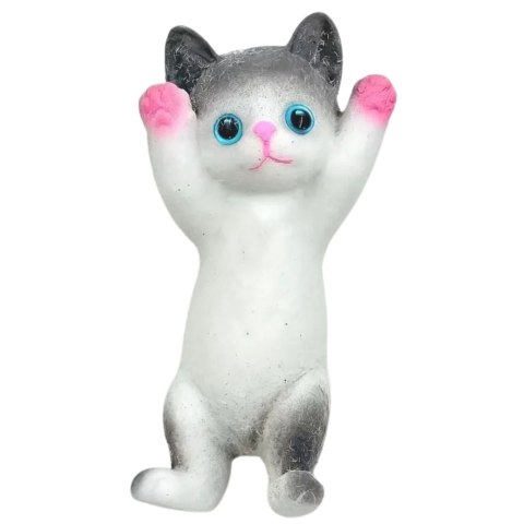 Gniotek Sensoryczny Miękki Kotek Leżący Sierść Biało-Szary 13 x 6,5 cm