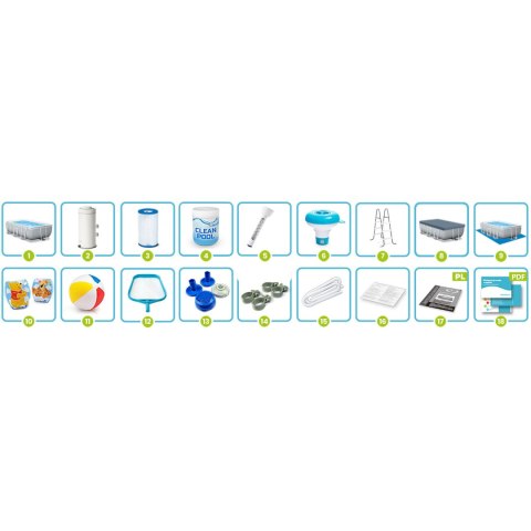 Basen ogrodowy stelażowy 300 x 175 x 80 cm zestaw 18w1 INTEX 26784