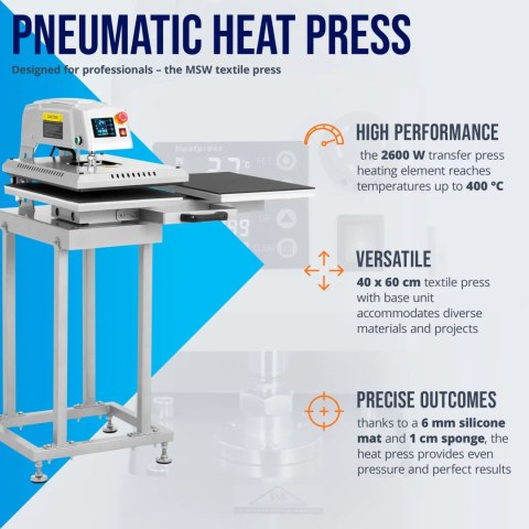 Prasa termotransferowa pneumatyczna podwójna 40x60 cm 2600 W