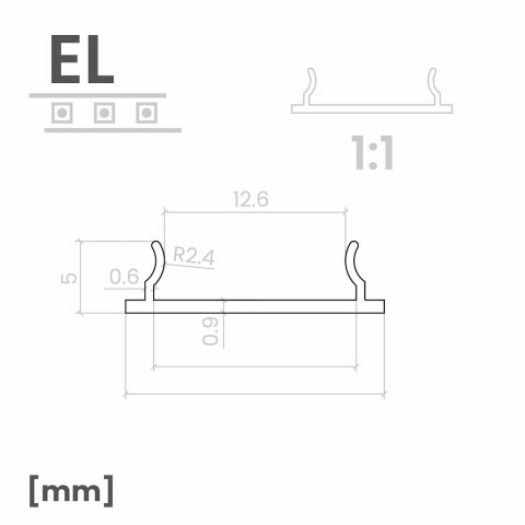 Profil LED natynkowy EL zestaw z kloszem mlecznym 2m