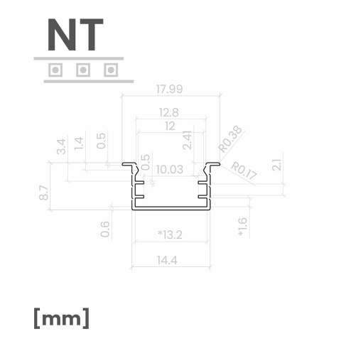Profil LED natynkowy NT zestaw z kloszem mlecznym Czarny 2m