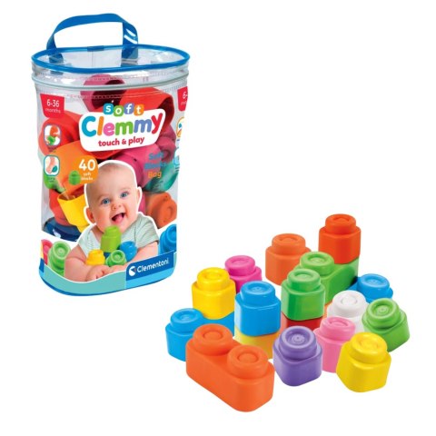 Clemmy Kolorowy Zestaw 40 Miękkich Klocków Clementoni 17878