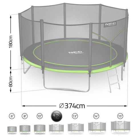 Trampolina ogrodowa 12ft/374cm z siatką zewnętrzną i drabinką Neo-Sport