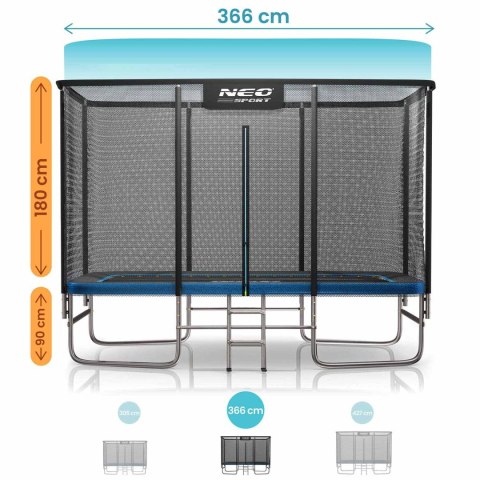 Trampolina ogrodowa prostokątna 12x8ft/366x244cm z siatką zewnętrzną i drabinką Neo-Sport