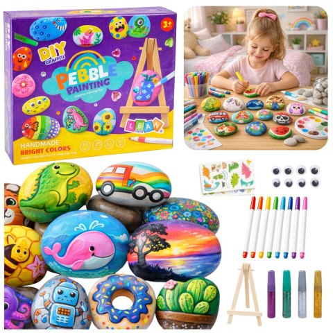 Zestaw Kreatywny DIY Malowanie Kamieni Pisaki Kleje Brokatowe