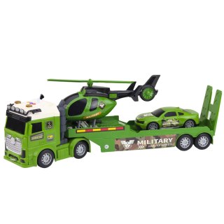 Zestaw Militarny Wojskowy Ciężarówka Laweta Auto Helikopter Światła Dźwięk