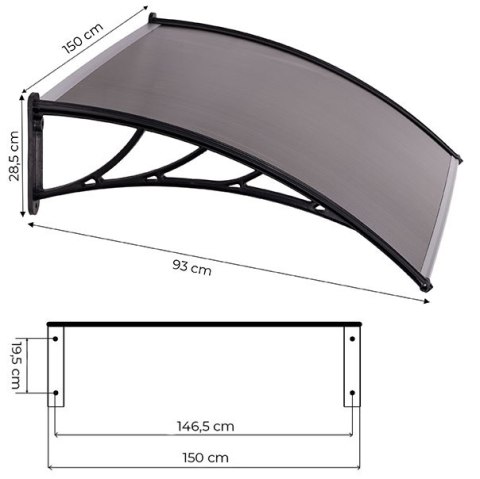 Daszek nad drzwi 150x100 cm zadaszenie osłona poliwęglan MultiGarden