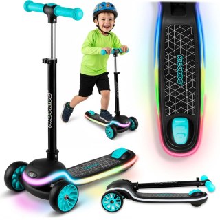 Hulajnoga trójkołowa dla dzieci balansowa LED Ricokids Leddi - czarno-turkusowa