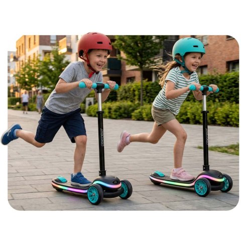 Hulajnoga trójkołowa dla dzieci balansowa LED Ricokids Leddi - czarno-turkusowa